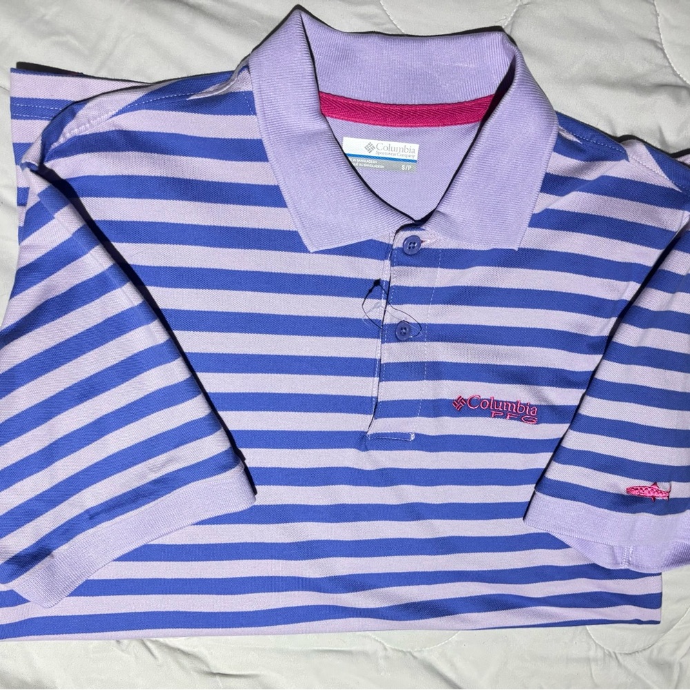 Columbia Purple and Pink Striped Polo Shirt